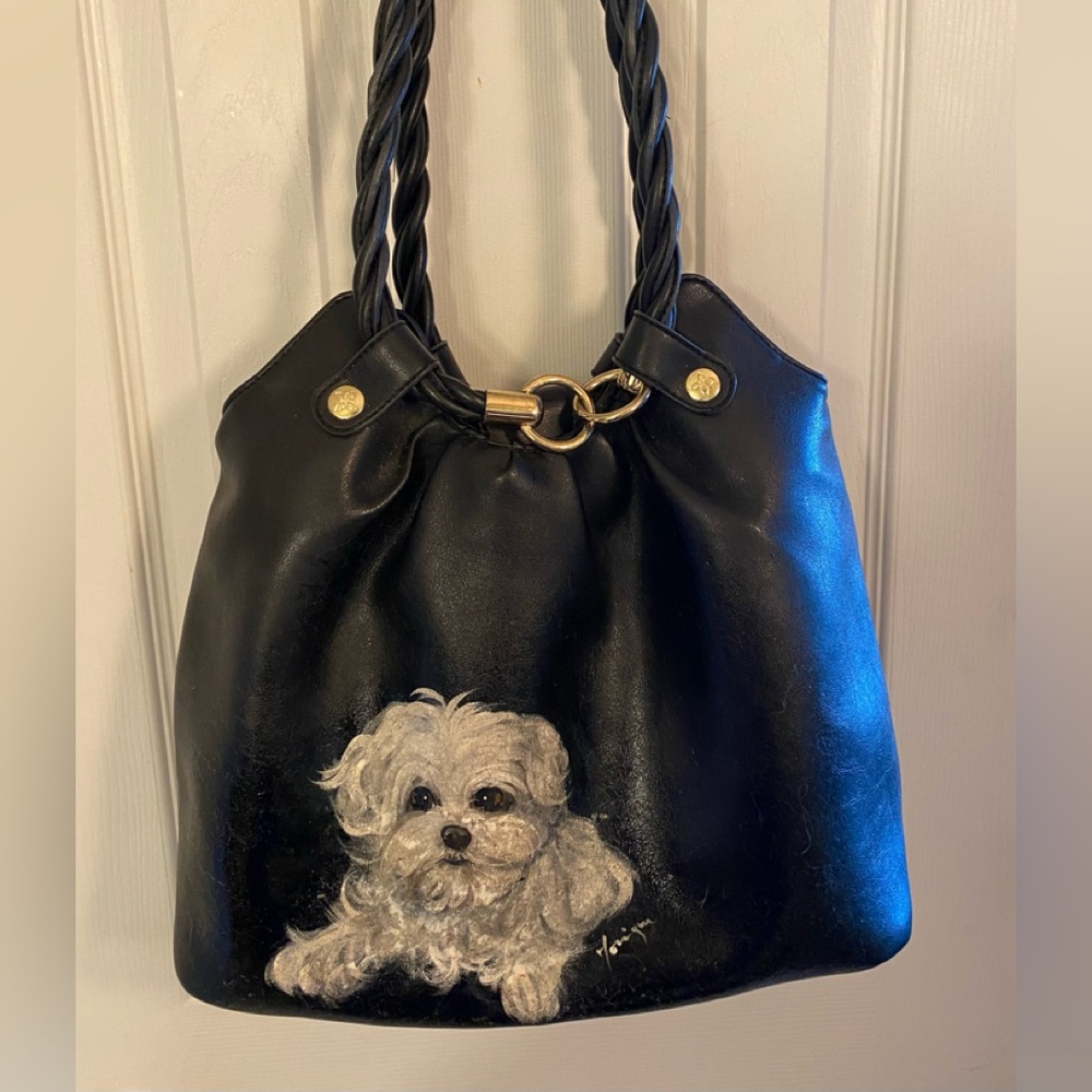 Hand painted purse with white Maltese dog